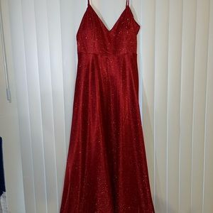 Shimmer V Neck Maxi Dress in red from francesca’s